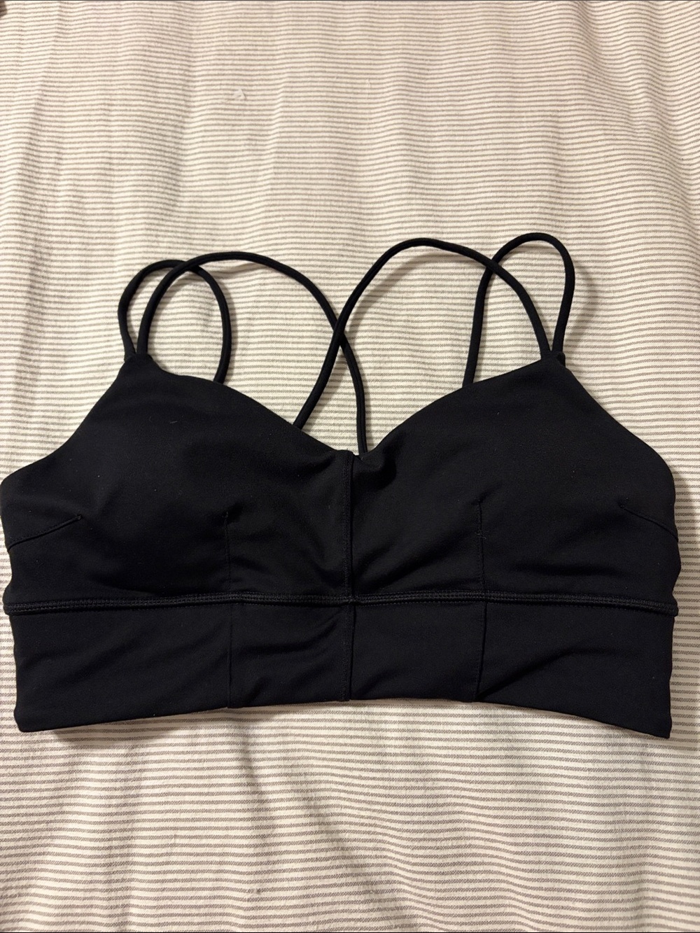 Black Strappy V-Neck Longline Sports Bra Yoga Crop Top with Push Up Pads Size M